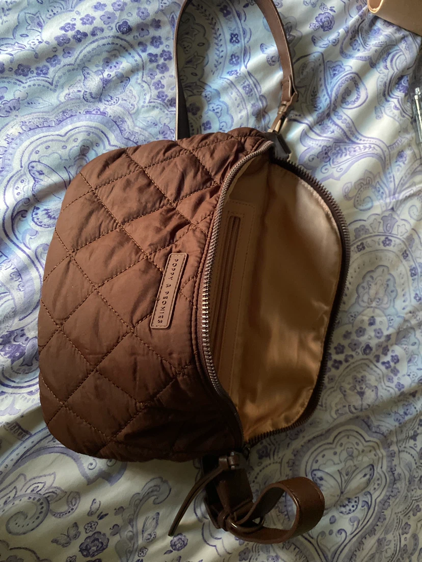 Poppy & Peonies Quilted Brown Crossbody Bag