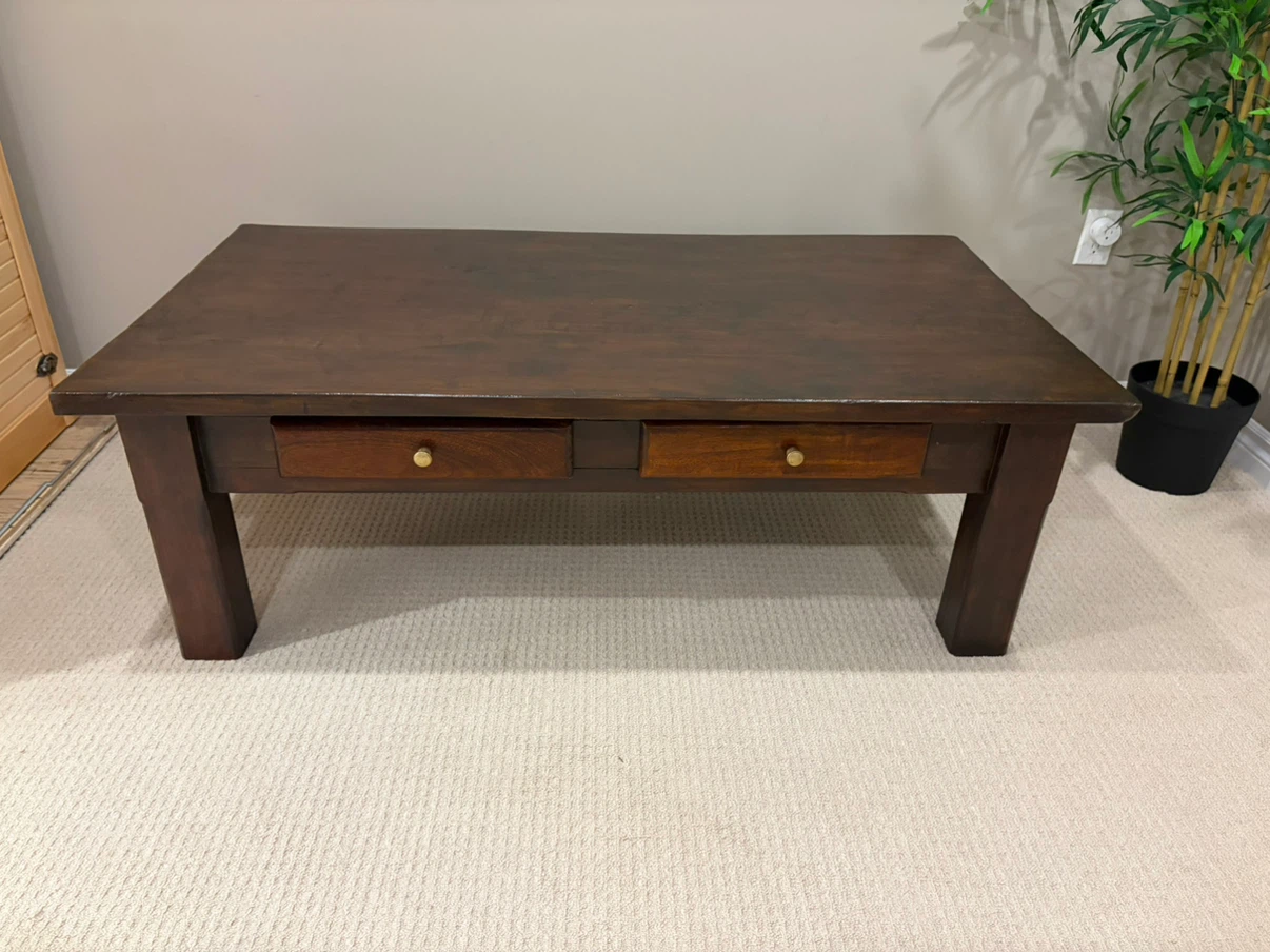 Dark Brown Coffee Table with Two Drawers
