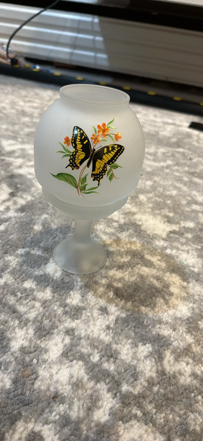 Vintage Frosted Glass fairy lamp with Butterfly Design