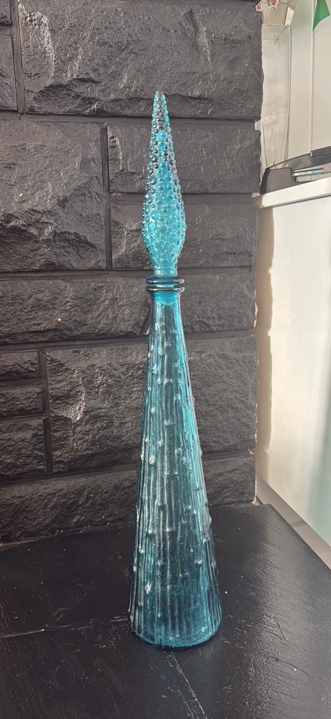 Vintage blue Empoli Genie Bottle decanter with stopper