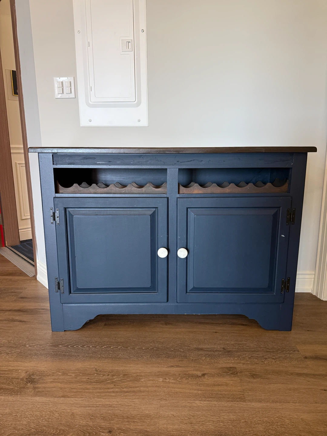 Navy Blue Hutch w/ Wine Bottle & Glasses Holder - photo 2