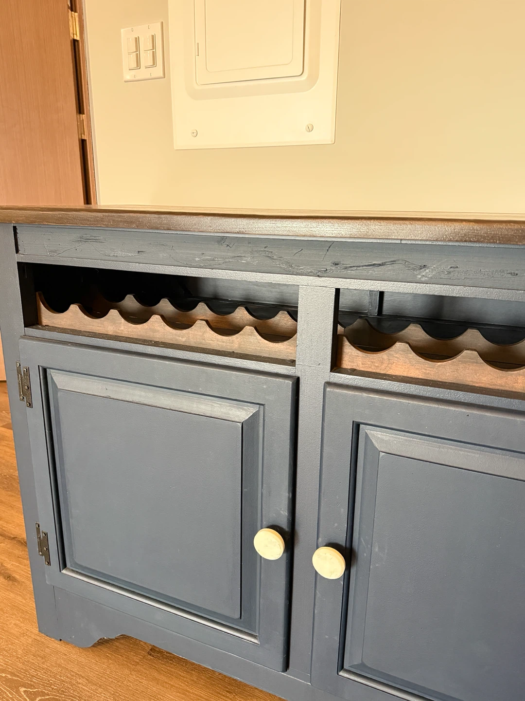 Navy Blue Hutch w/ Wine Bottle & Glasses Holder - photo 3