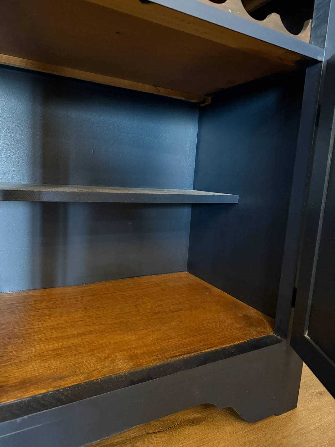 Navy Blue Hutch w/ Wine Bottle & Glasses Holder - photo 4