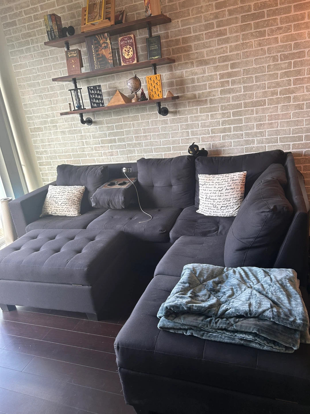 Large Black Sectional + Oversized Ottoman - photo 2