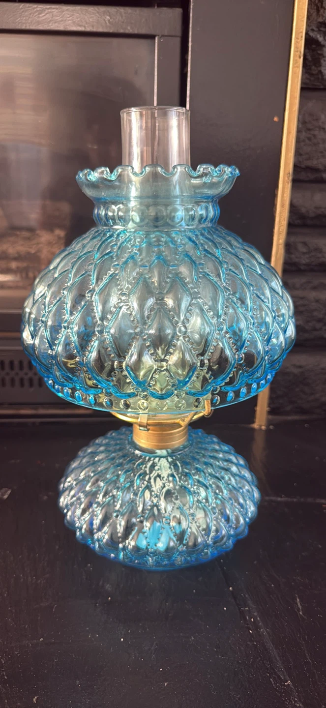 Vintage Blue Glass Oil Lamp