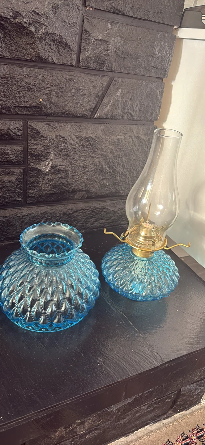Vintage Blue Glass Oil Lamp - photo 2