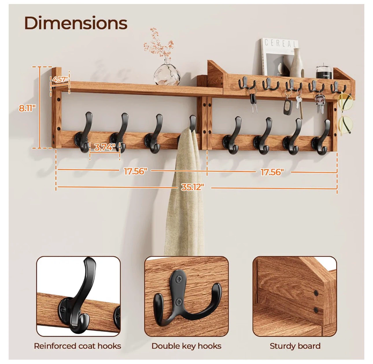 Wall Mount 35” Coat Rack with Shelf - photo 4