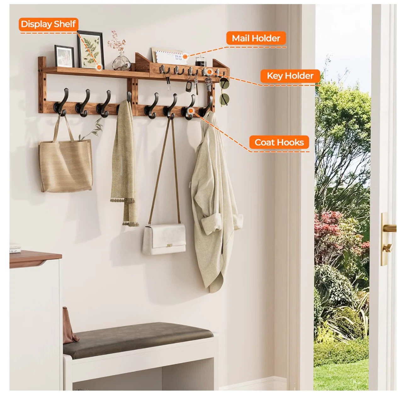 Wall Mount 35” Coat Rack with Shelf - photo 5