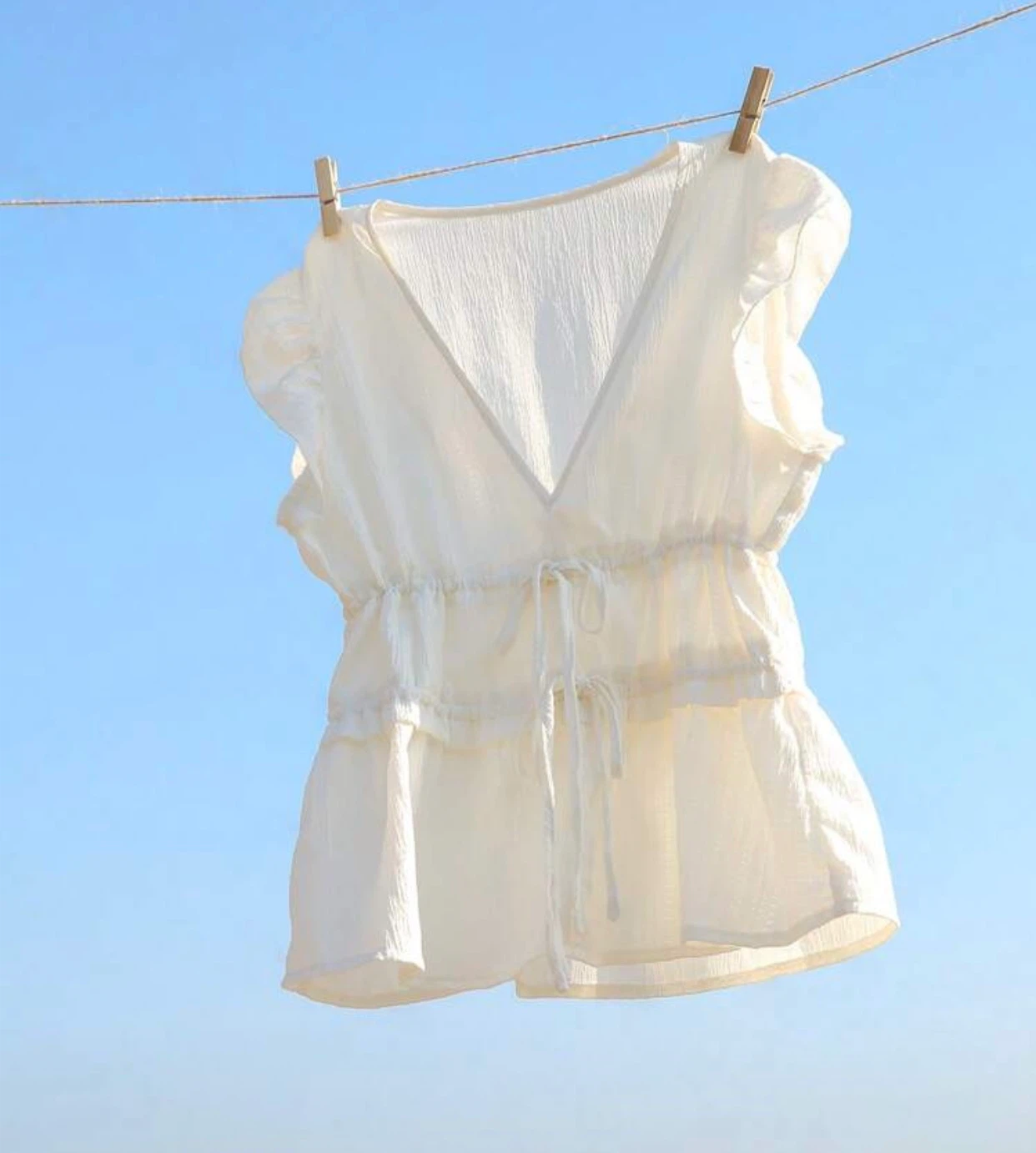 White SHEIN V-Neck Ruffle Sleeve Top Size S