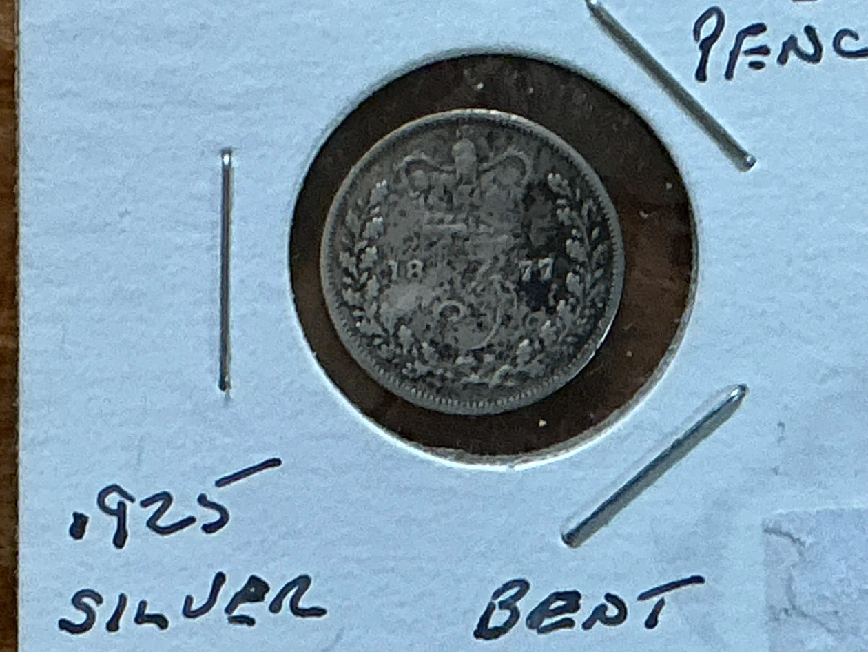 1877 Great Britain Queen Victoria 3 Pence .925 Silver Coin