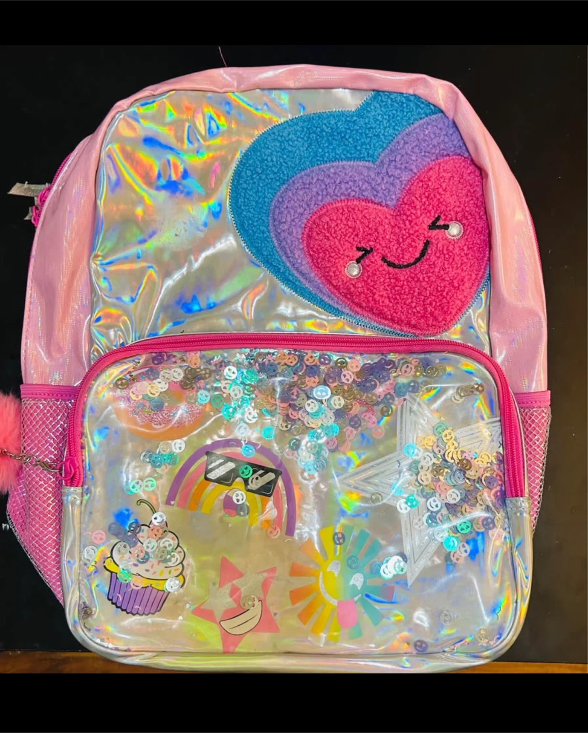 Girls Rainbow Cupcake Sequin Backpack