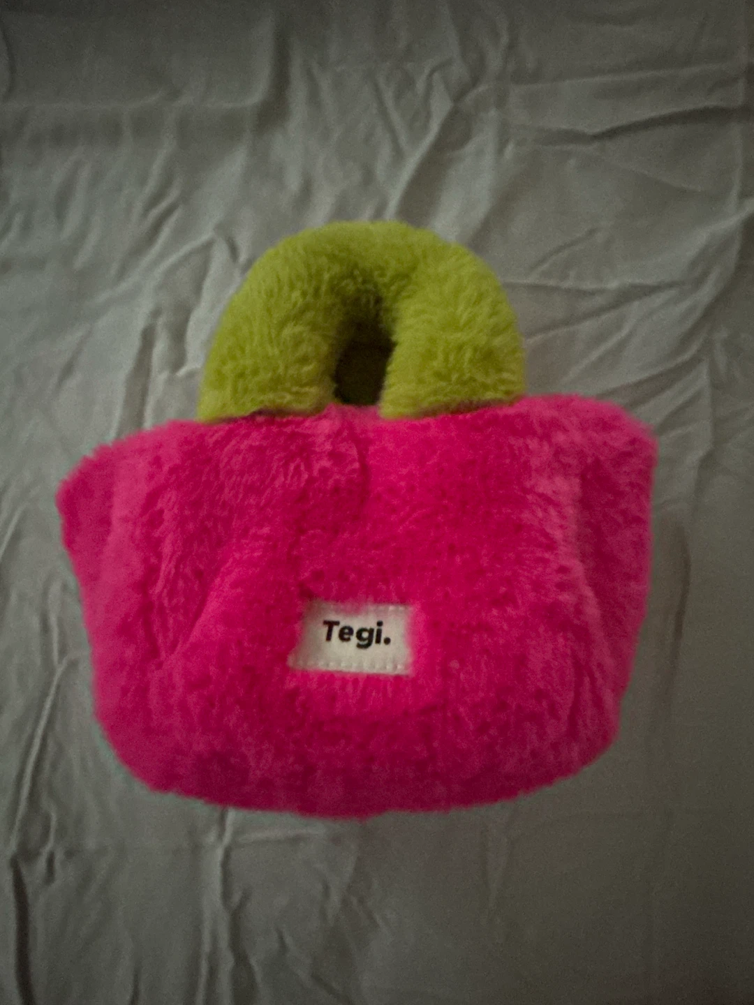 Tegi. Fuzzy Handbag - Pink & Lime Green