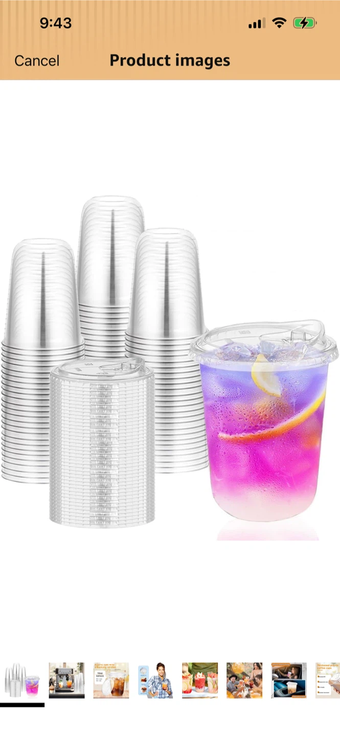 16oz Plastic Cups with Strawless Sip-Lids (50 Pack)