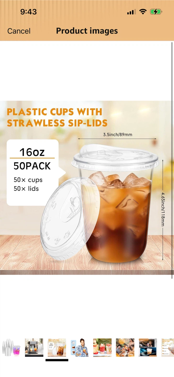 16oz Plastic Cups with Strawless Sip-Lids (50 Pack) - photo 4