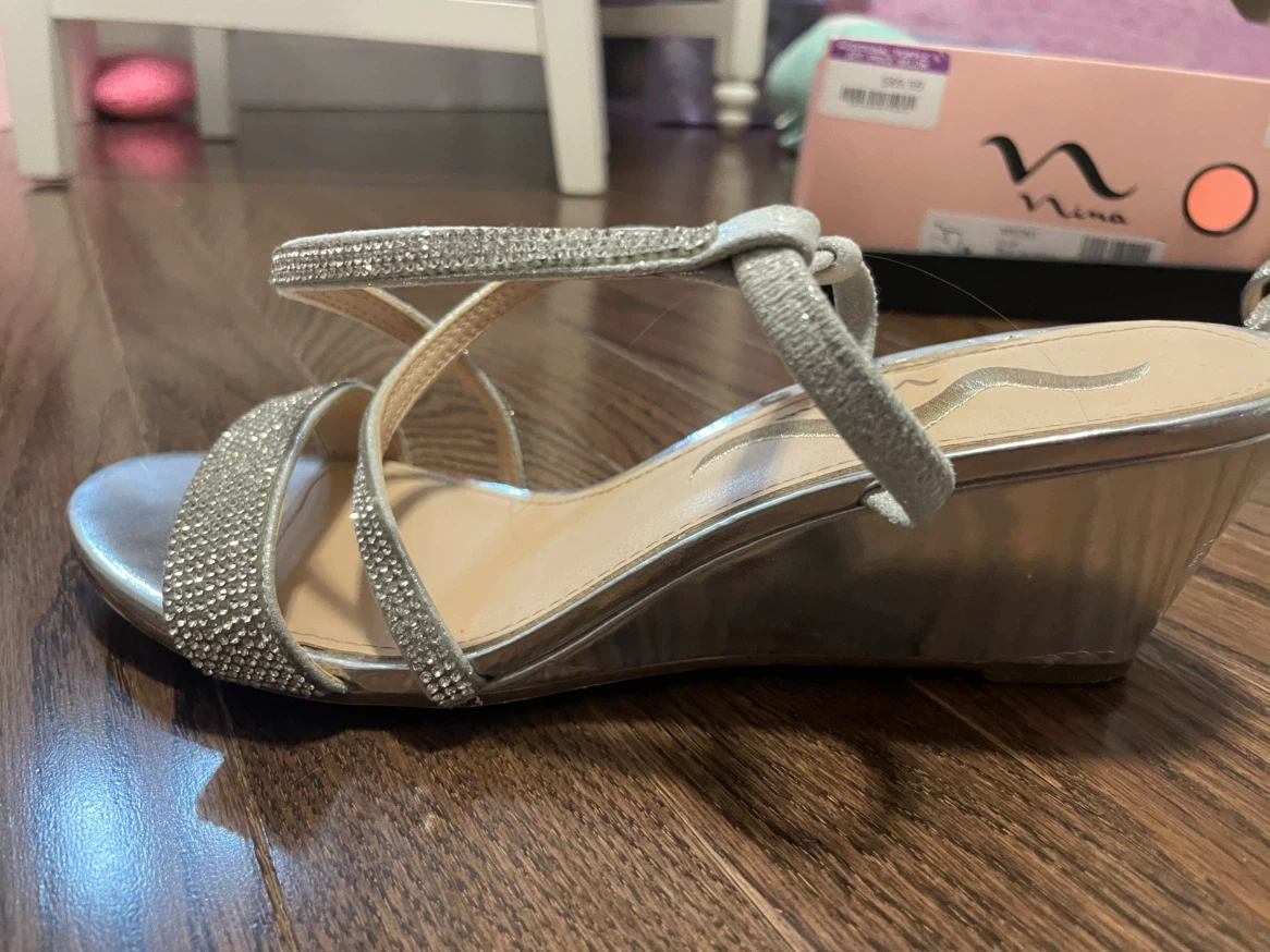 Nina Women's Silver Embellished Wedge Heels Size 7.5