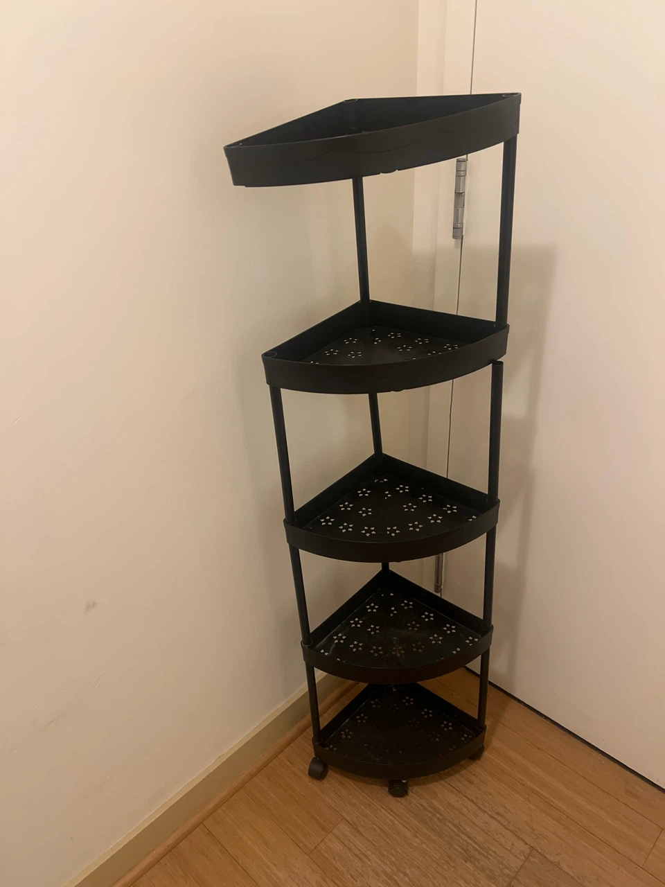 Black 4-Tier Corner Shelf with Wheels - photo 5