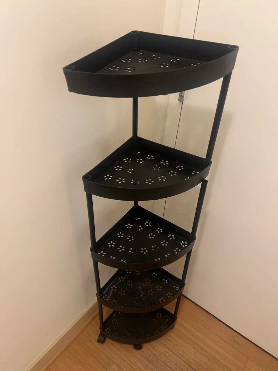 Black 4-Tier Corner Shelf with Wheels