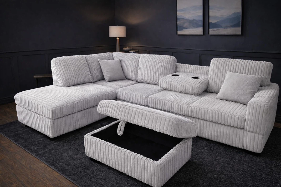 Corner Sectional Sofa with Storage Ottoman