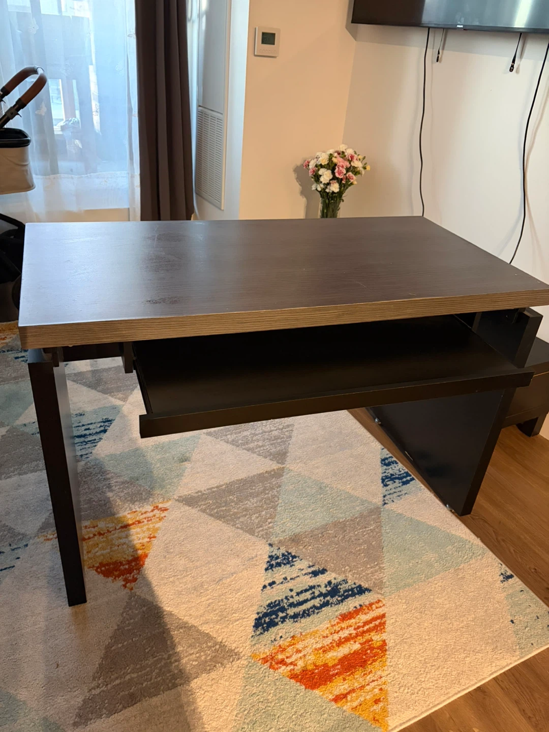 Dark Wood Computer Desk with Sliding Keyboard Tray