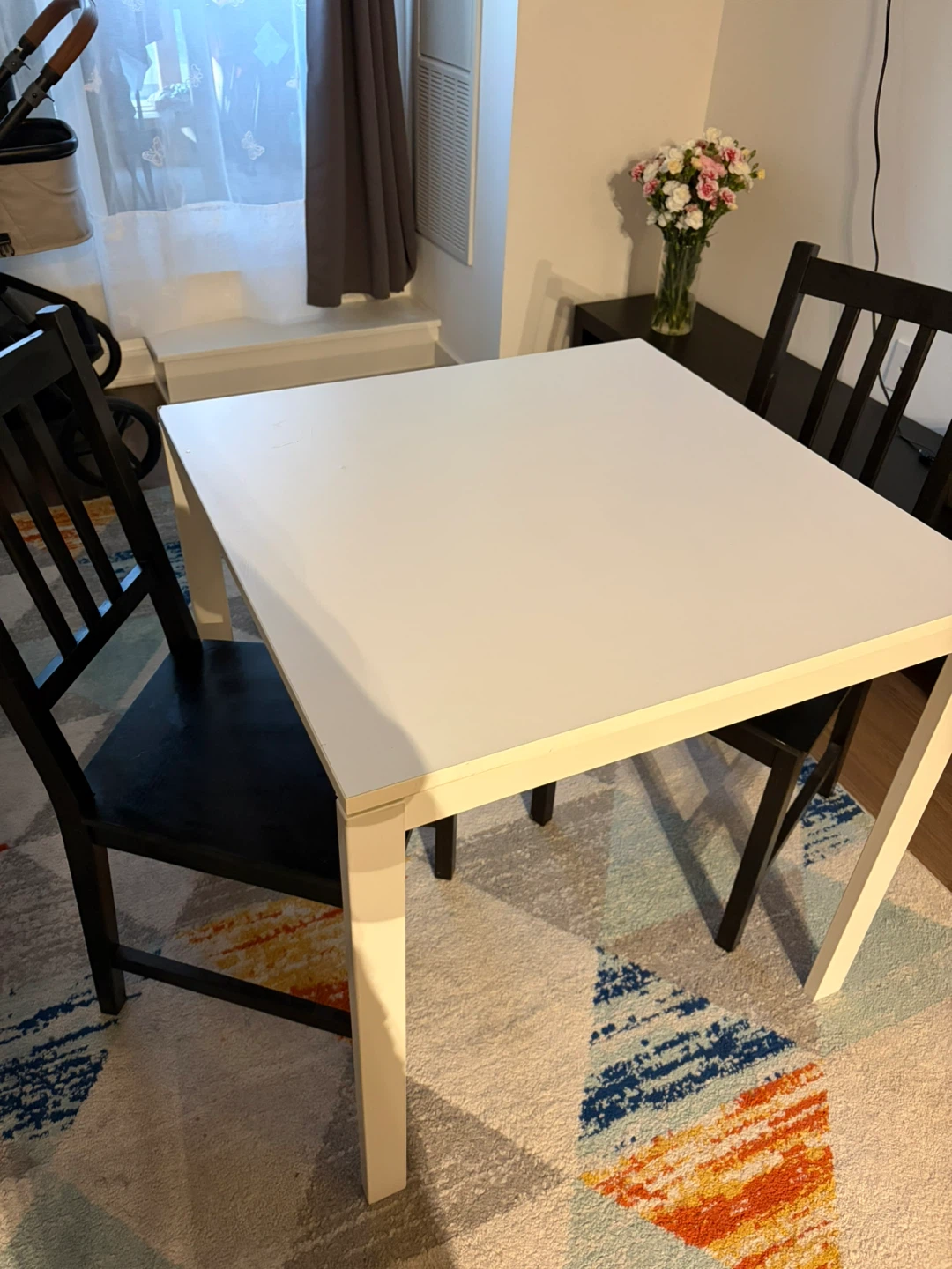 White Dining Table with Black Chairs - photo 2