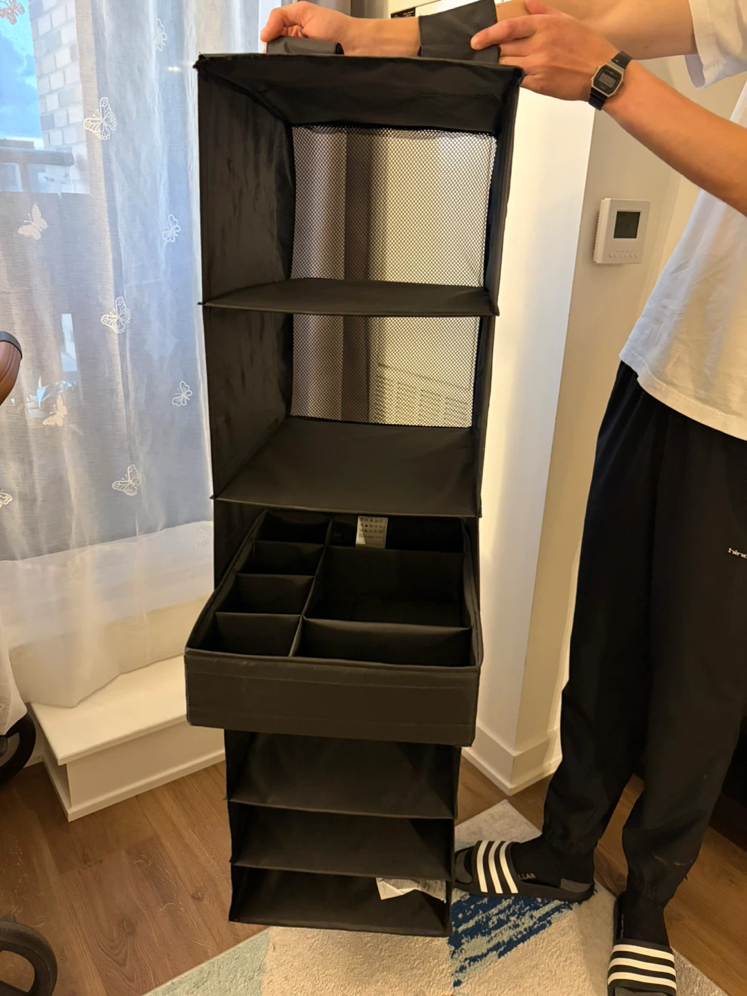 Black hanging closet organizer with shelves - photo 2