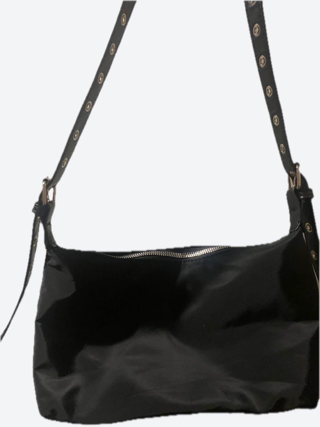 Black shoulder bag with grommet strap