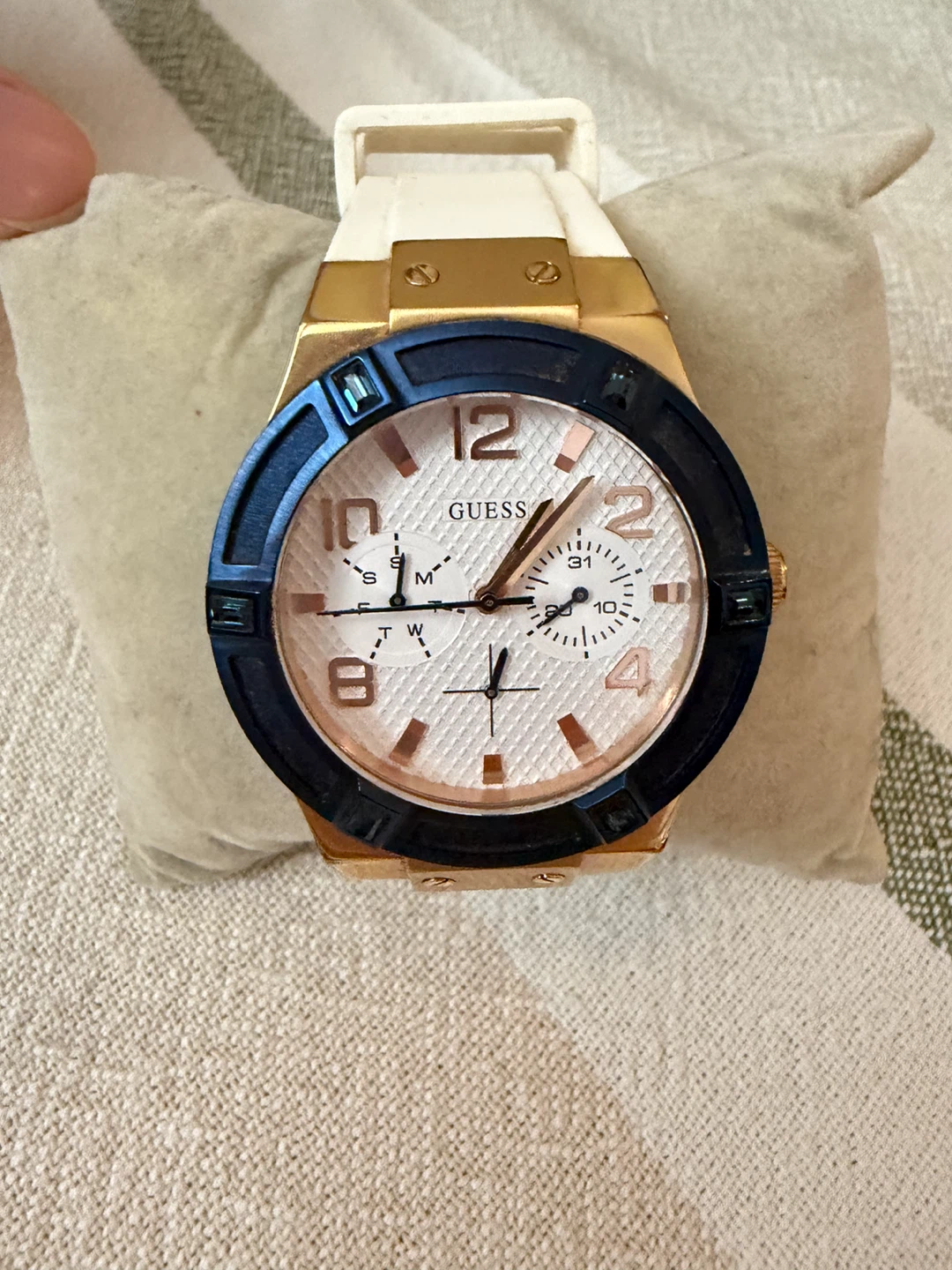 Guess Watch - White Band, Rose Gold & Blue Accents