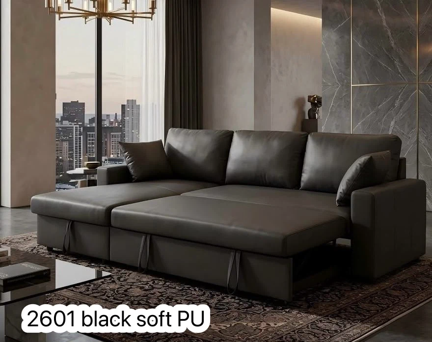 Black Soft leather Sofa bed!