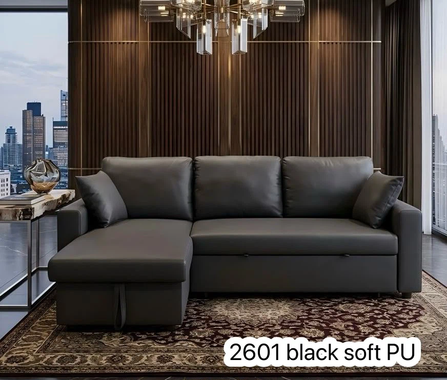 Black Soft leather Sofa bed! - photo 2