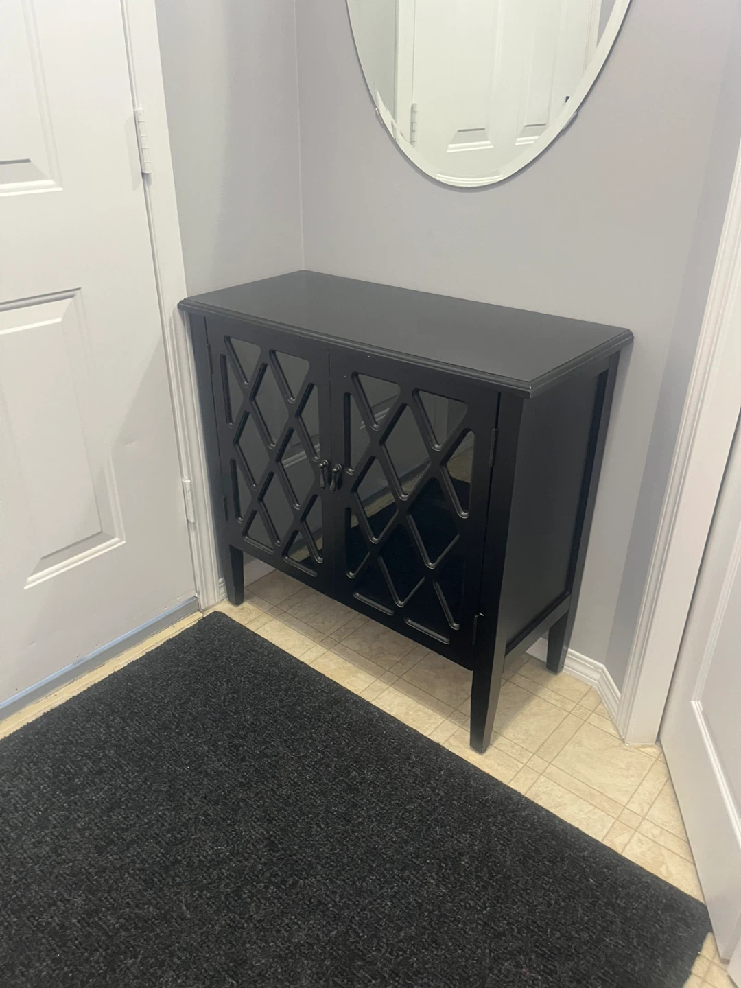 Black Accent Cabinet with Diamond Pattern Doors