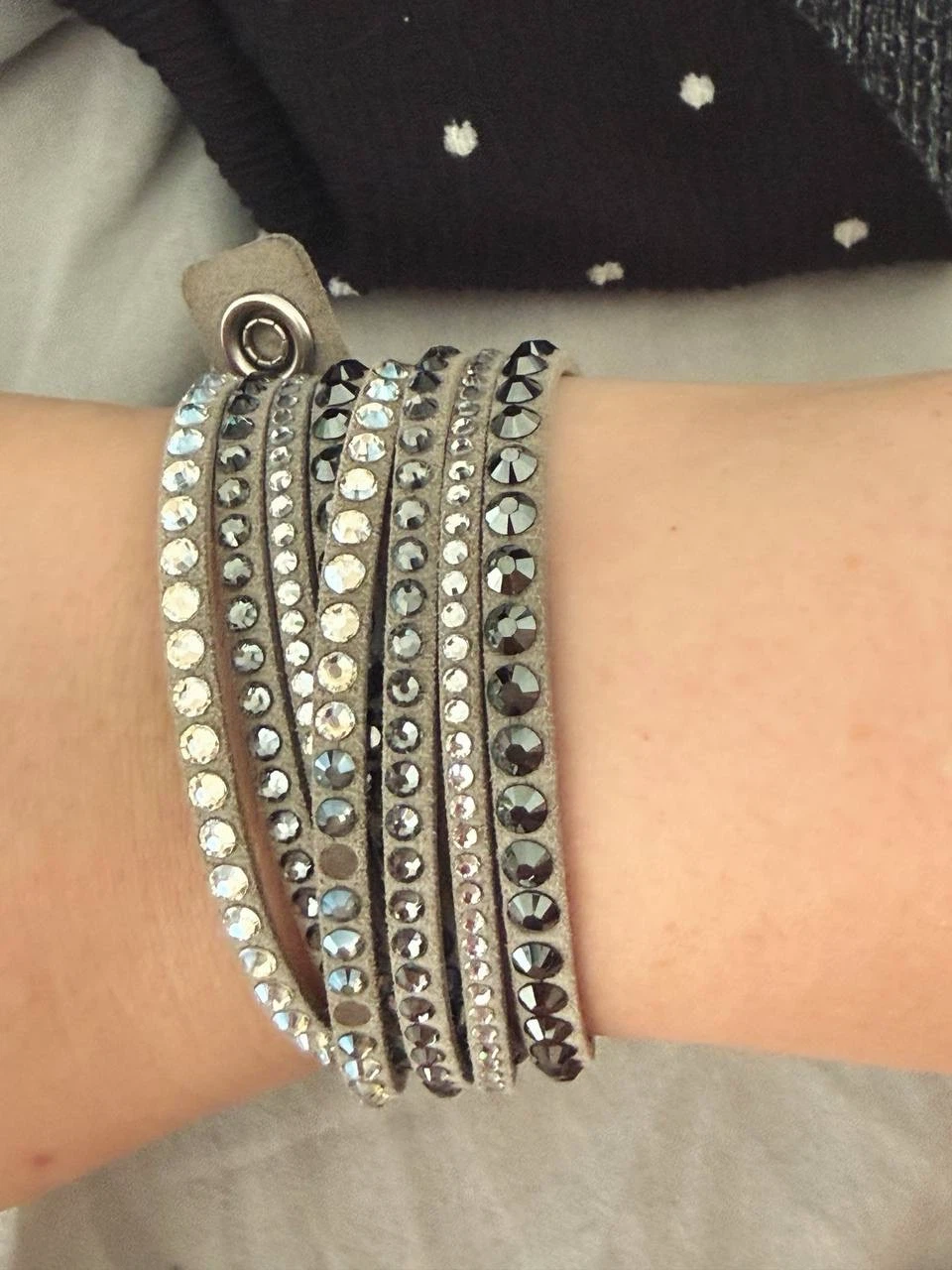 Grey Leather Wrap Bracelet with Crystals, Swarovski - photo 5