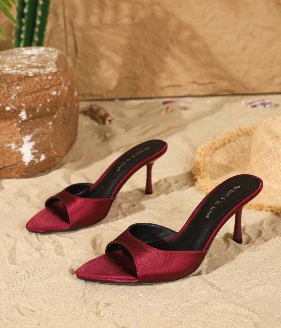Burgundy Satin Heeled Mules , US 10.5 - photo 3