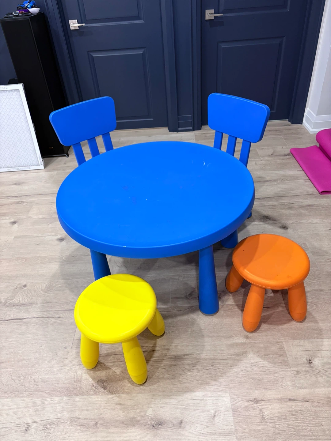 Blue Kids Table with 2 Stools