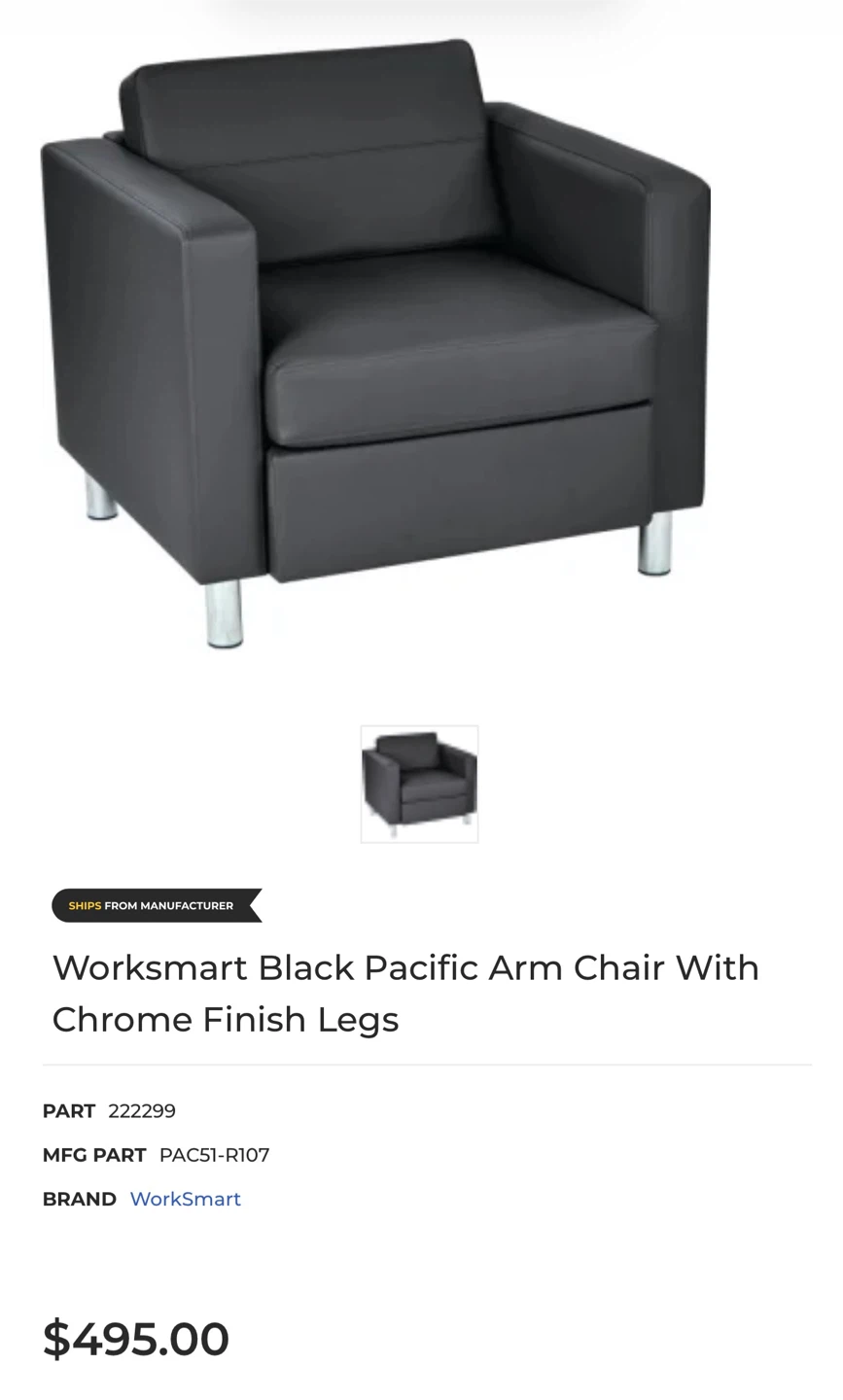 Worksmart Black Pacific Arm Chair With Chrome Finish Legs - photo 4