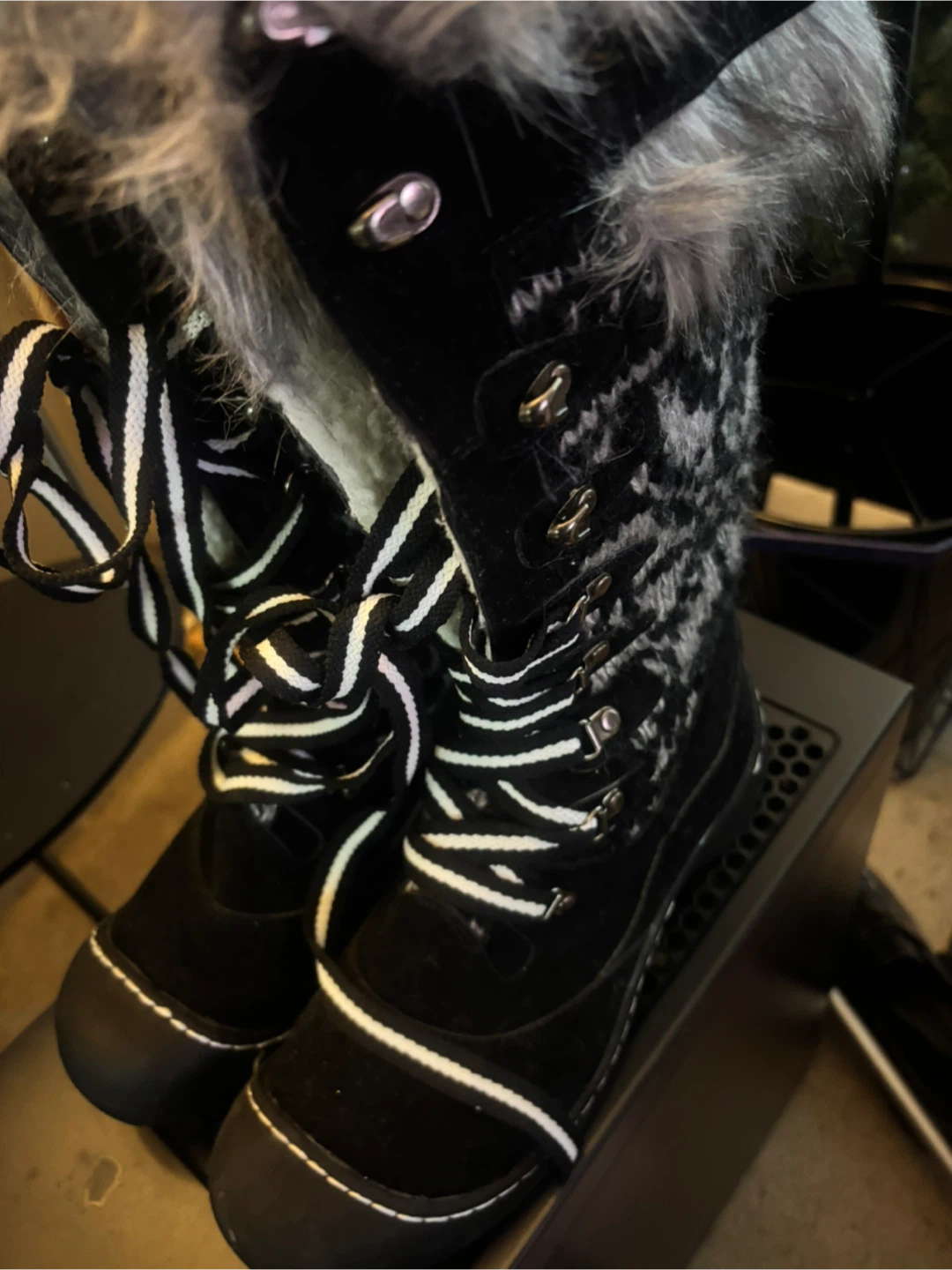Black Faux Suede Winter Boots Size 8