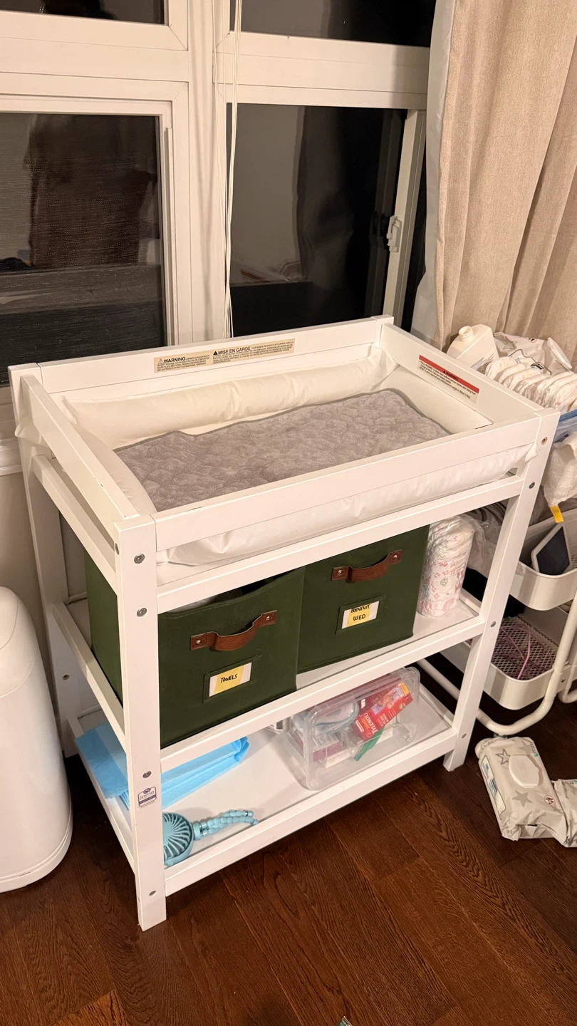 White Baby Changing Table with Storage Shelves