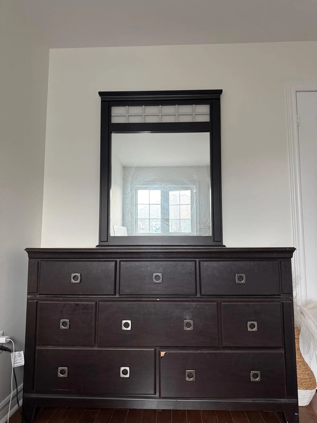 Dark Wood Dresser with Mirror and Matching Nightstands
