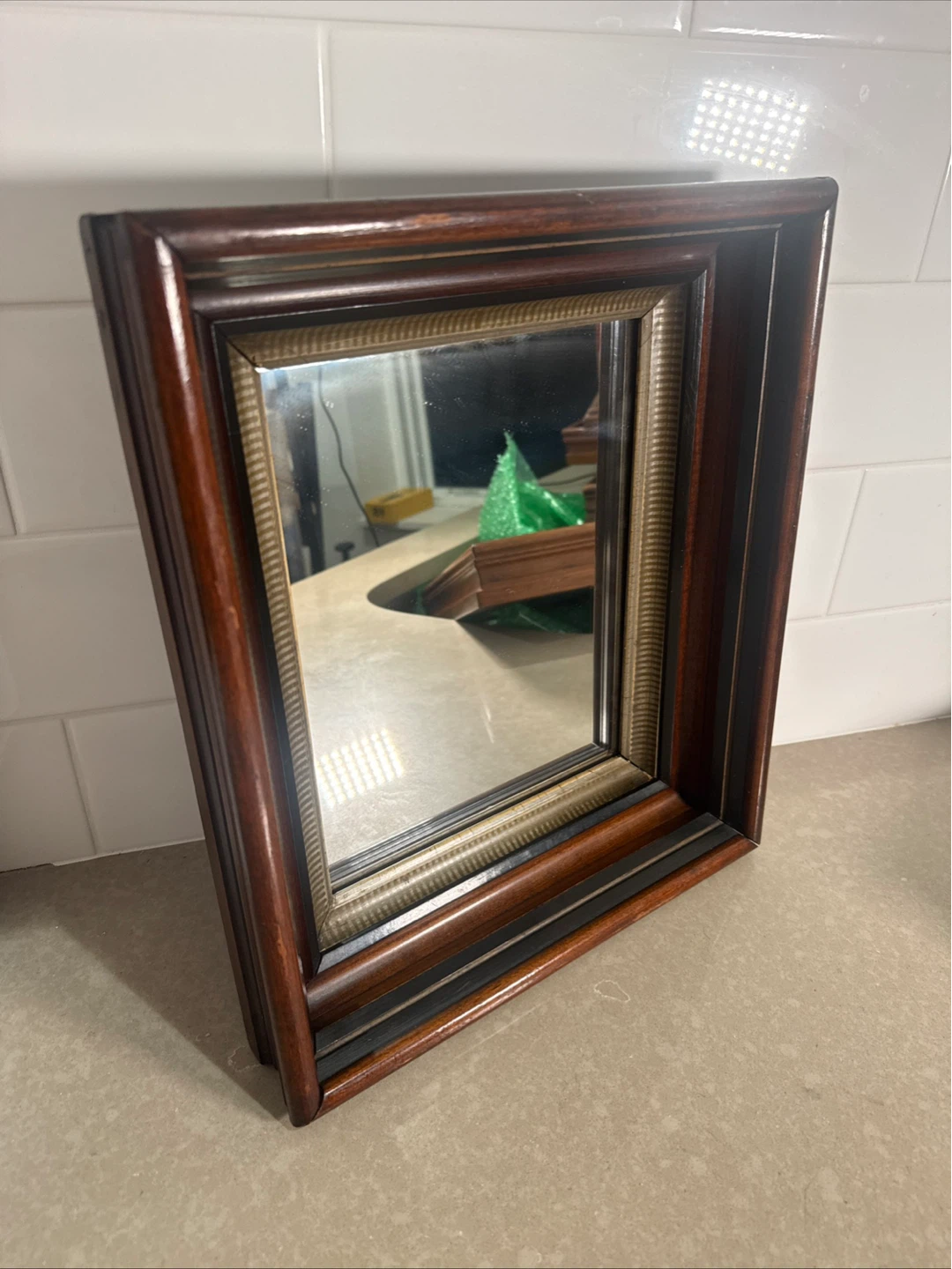 Antique Mahogany Shadow Box Frame With Mirror