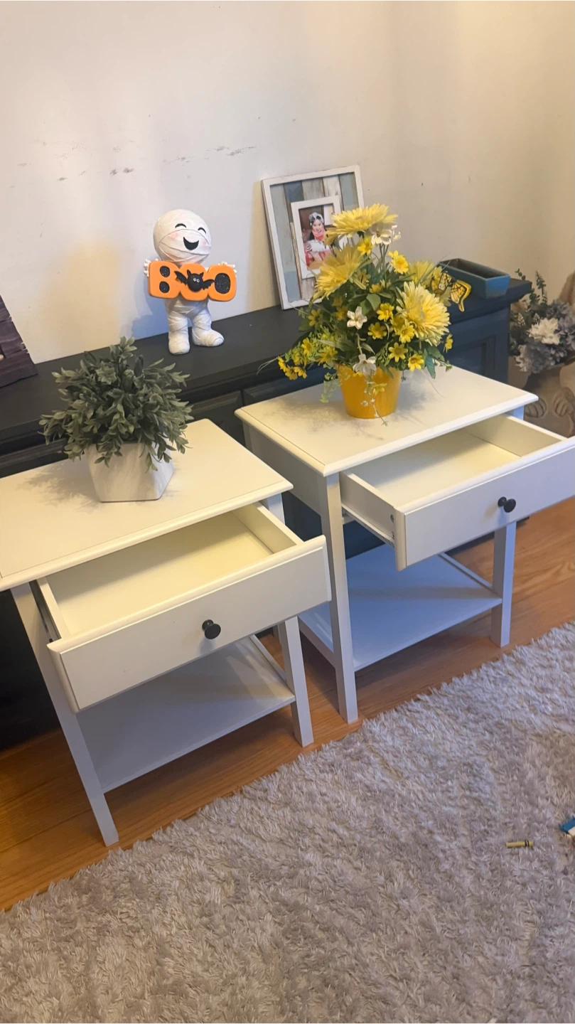 Pair of White End Tables with Drawers check more photos