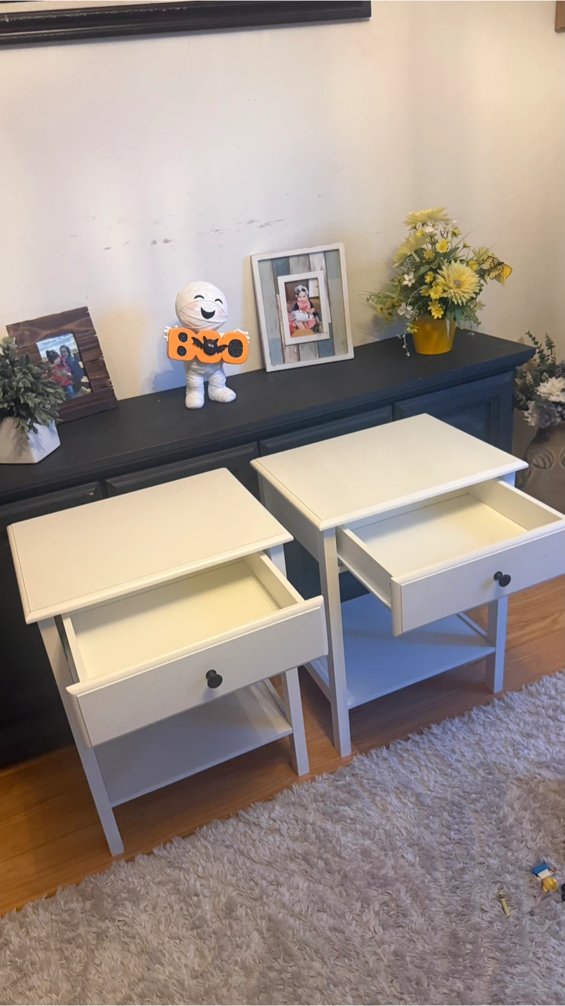 Pair of White End Tables with Drawers check more photos - photo 2