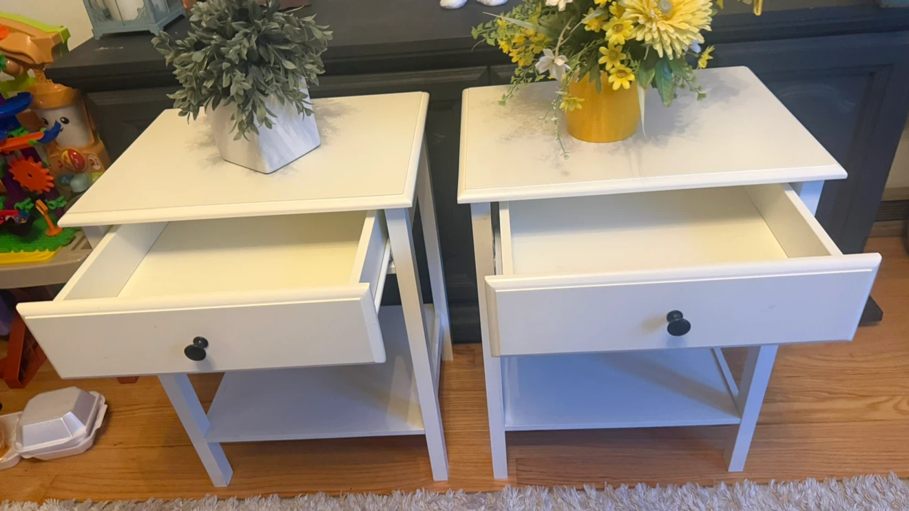 Pair of White End Tables with Drawers check more photos - photo 3