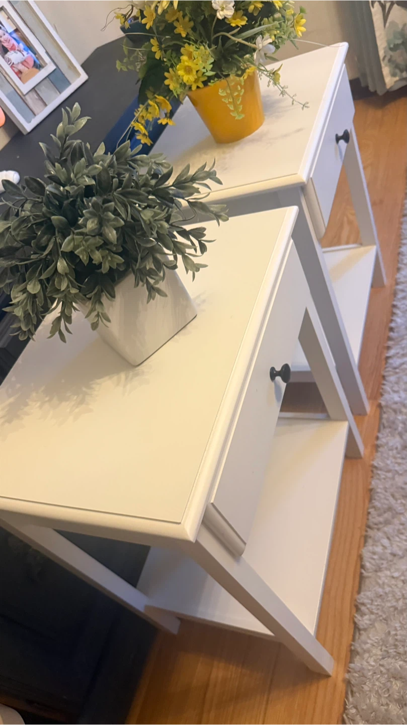 Pair of White End Tables with Drawers check more photos - photo 4