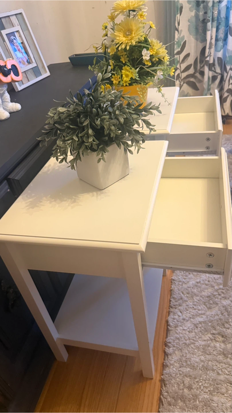 Pair of White End Tables with Drawers check more photos - photo 5