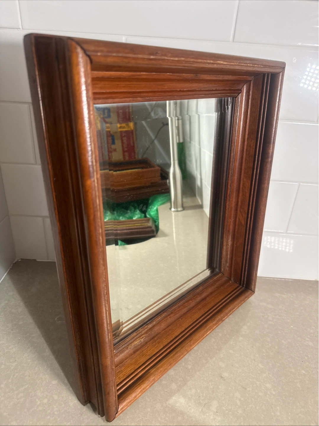 Antique Mahogany Shadow Box Frame With Mirror