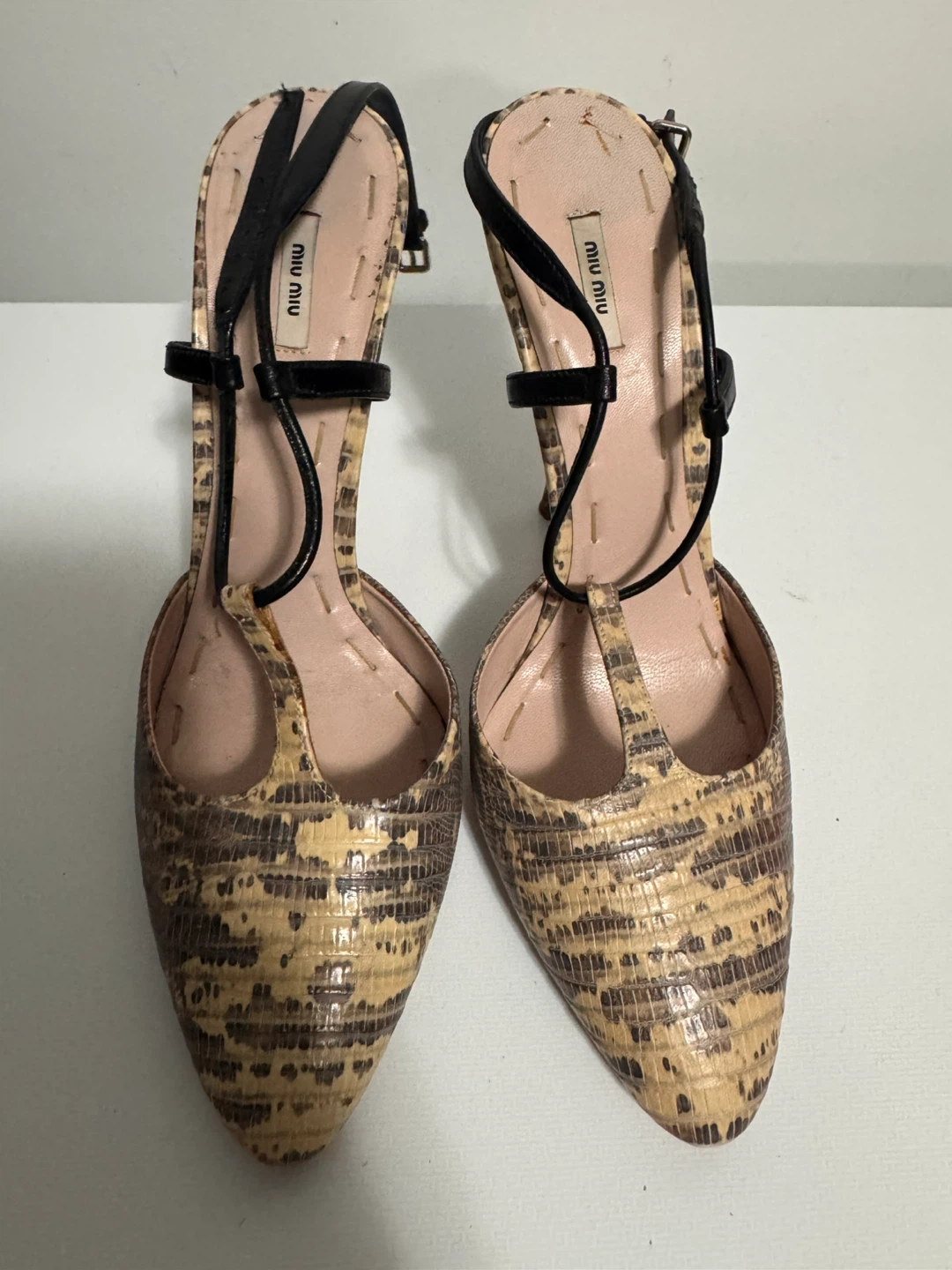 Miu Miu Lizard  Print Heels with Ankle Strap