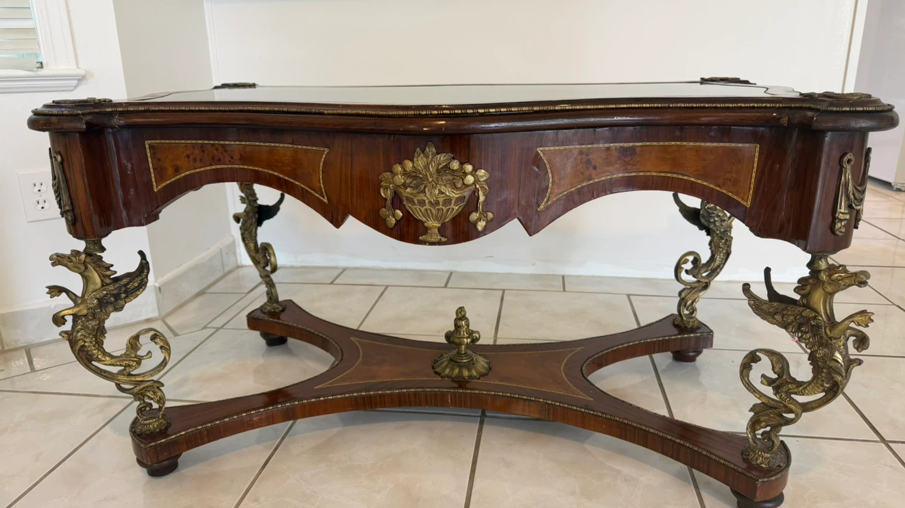 Vintage Ornate Wooden Coffee Table French Louis