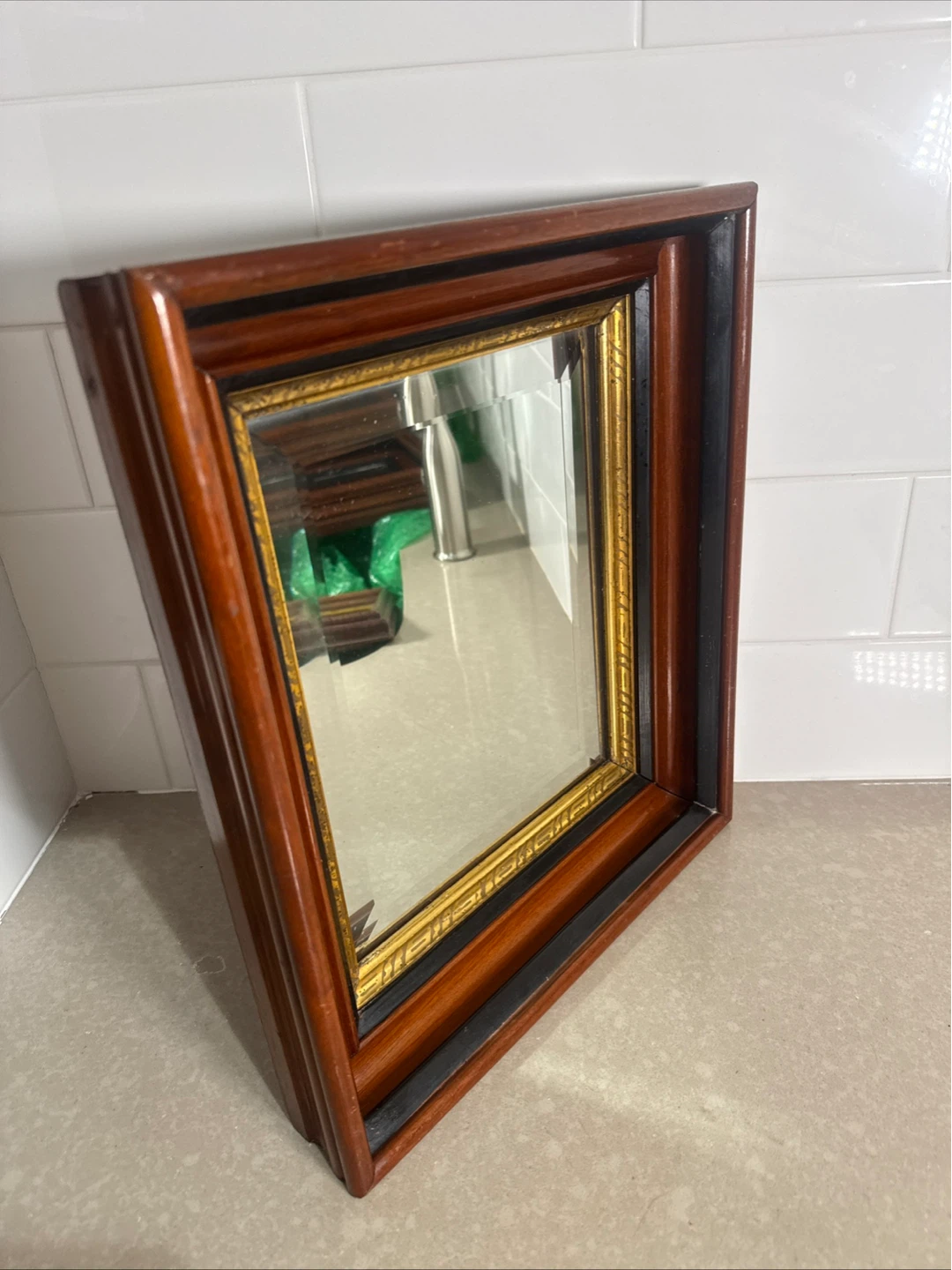 Antique Mahogany Shadow Box Frame With Mirror - photo 2