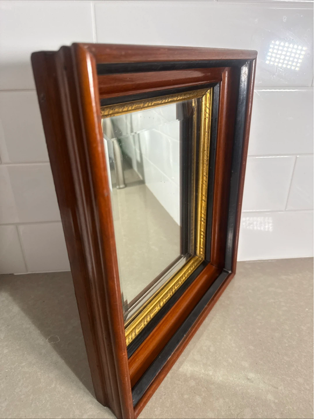 Antique Mahogany Shadow Box Frame With Mirror