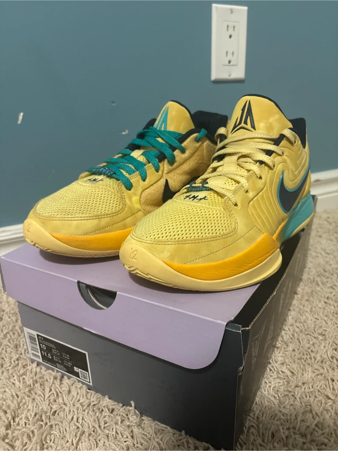 Nike Ja 2  Basketball Shoes Yellow Teal Size 10
