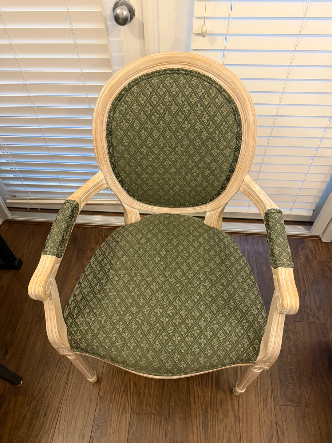 Carved Accent Chair with Green Damask Upholstery - photo 2